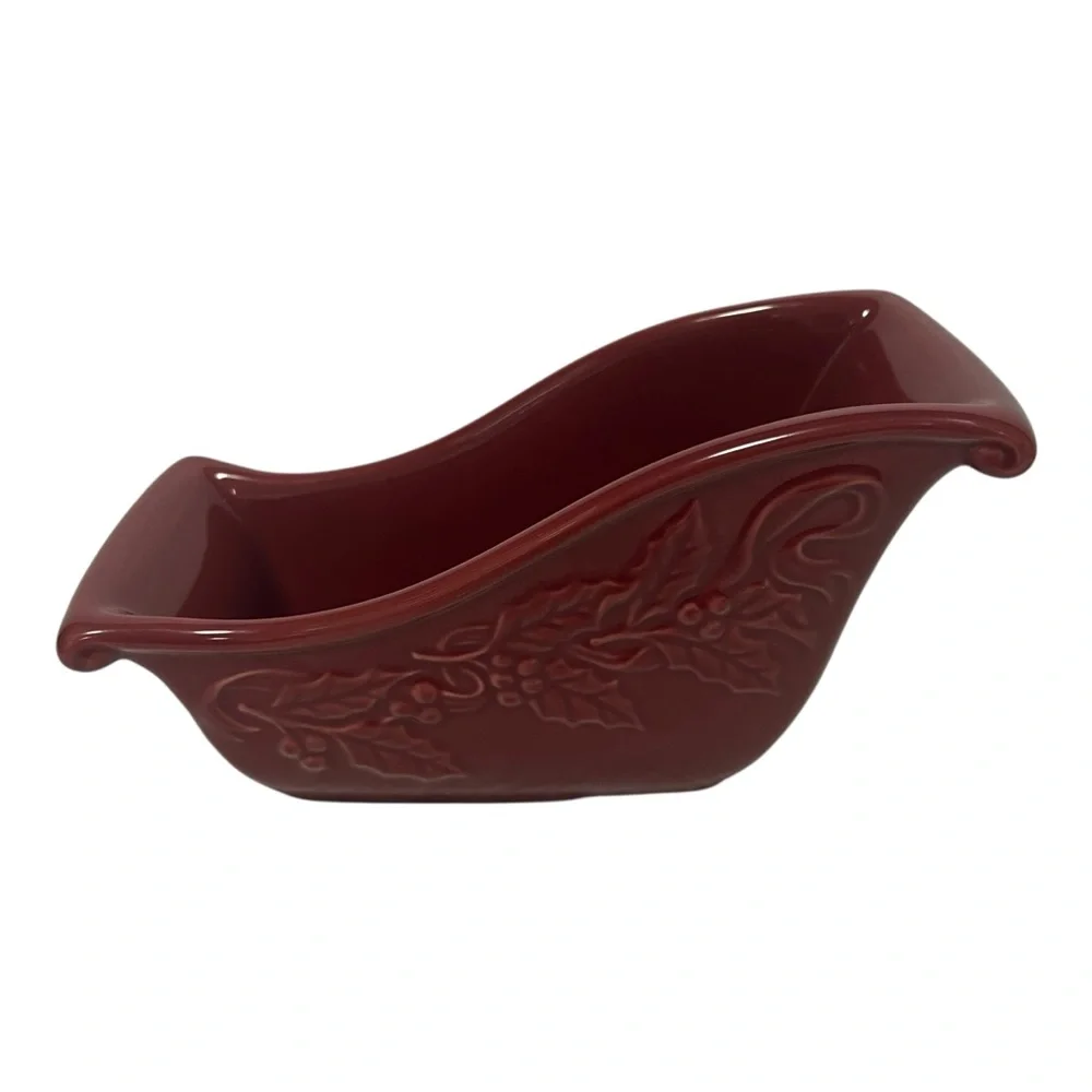 Longaberger Pottery Nature’s Garland Sleigh Dish in Paprika  Ceramic Bakeware